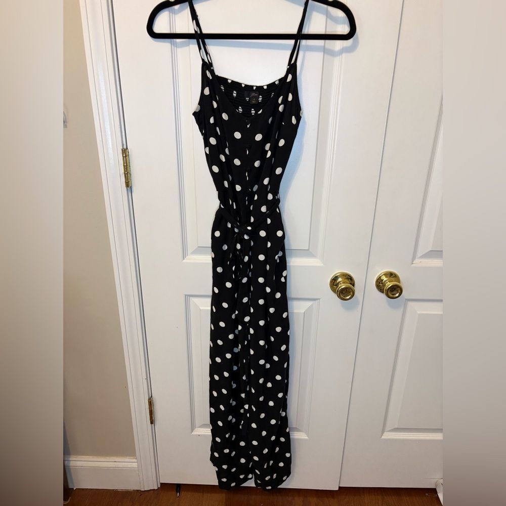J.Crew Polka Dot Jumpsuit Black White Wide Leg Tie Waist 2 - Picture 2 of 6
